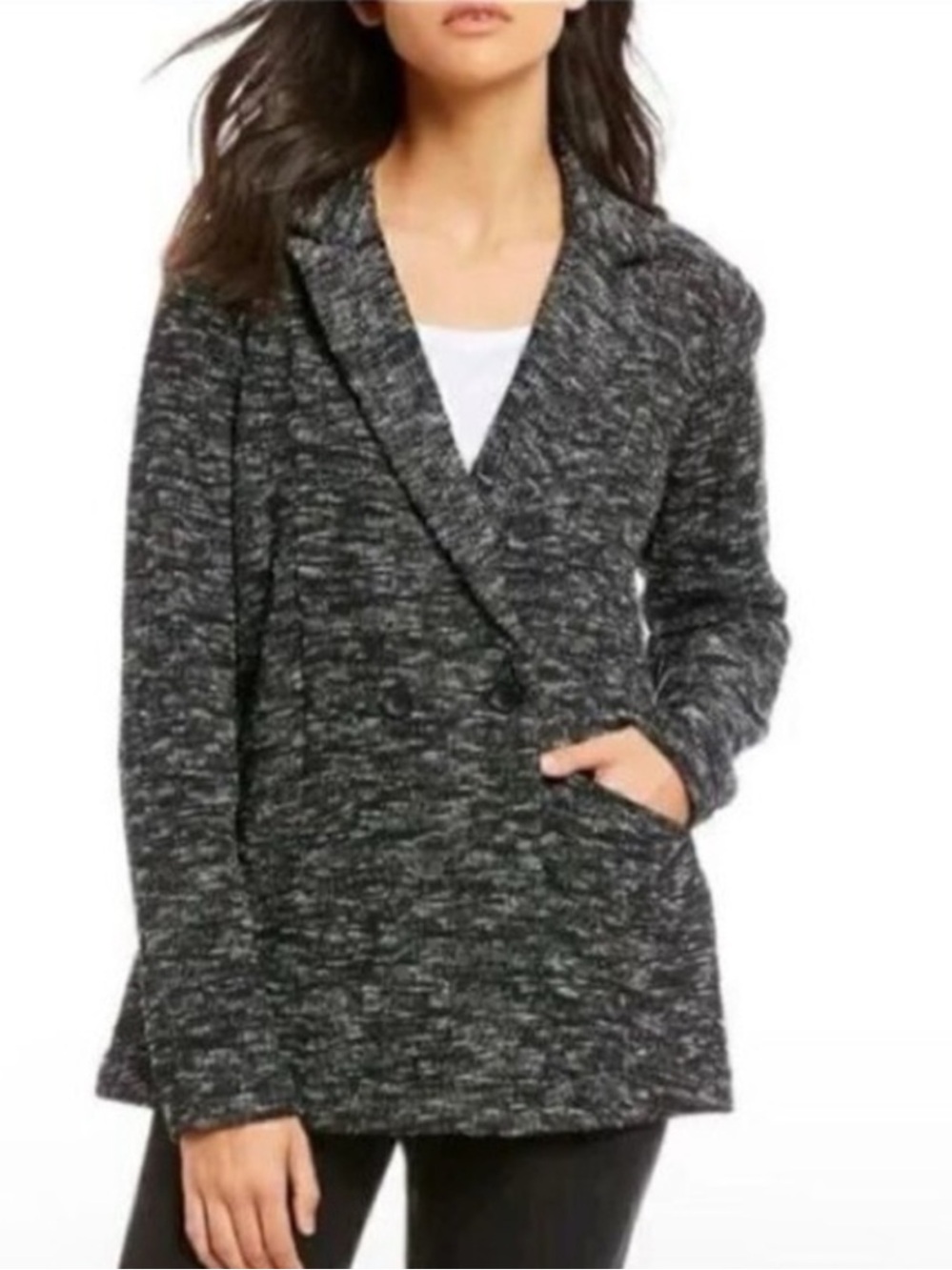 Black Marled Knit Single-Button Cardigan Jacket